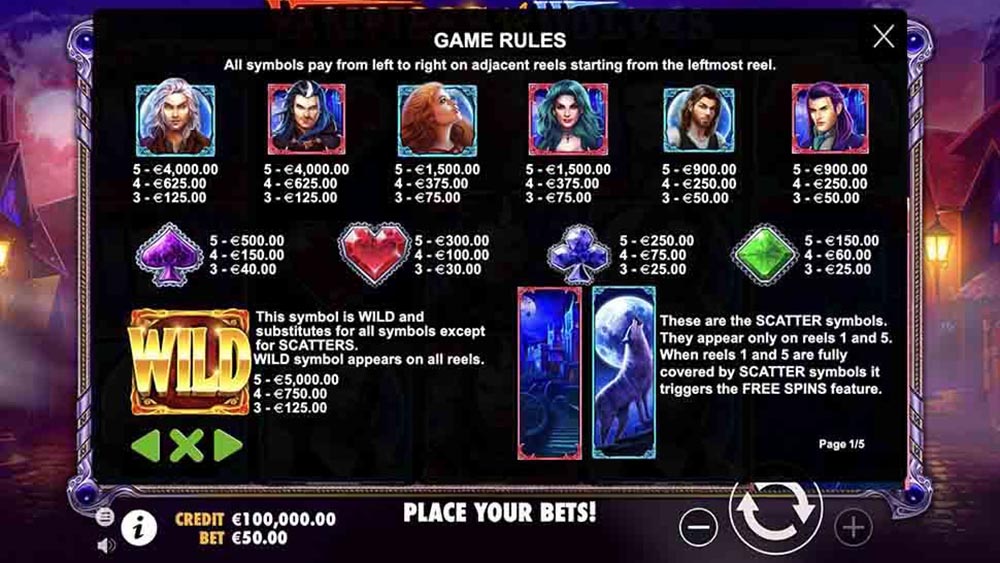 vampires vs wolves slot game rules